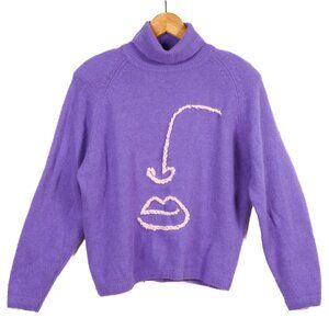 Vintage CHAUS Lambswool/Angora Blend Embroidered Line Art Turtleneck Sweater